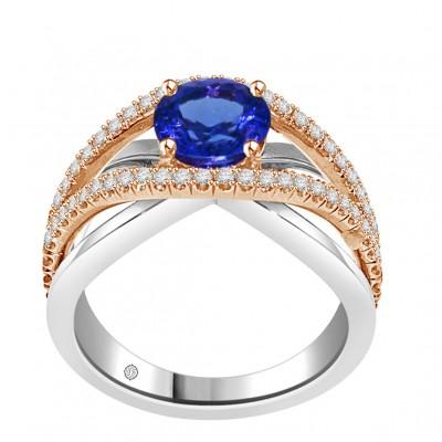 3.01 Carat 2Tone 14k Gold MEILYN DIAMOND AND TANZANITE ENGAGEMENT RING R369