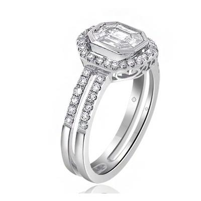 BLANCHE BAGUETTE CENTERPIECE HALO ENGAGEMENT RING - R10482