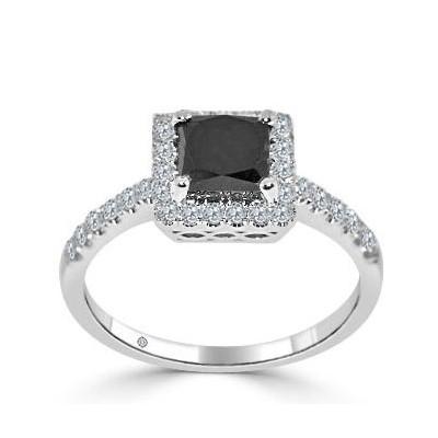 1.83 Carat 14k White Gold White And Black Diamond Engagement Ring - R382