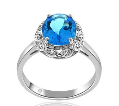 2.88 Carat 14k White Gold Blue Topaz And Diamond Ring - R10249