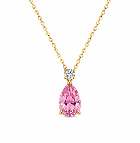 14k Yellow Gold Pink Sapphire and Diamond Pendent