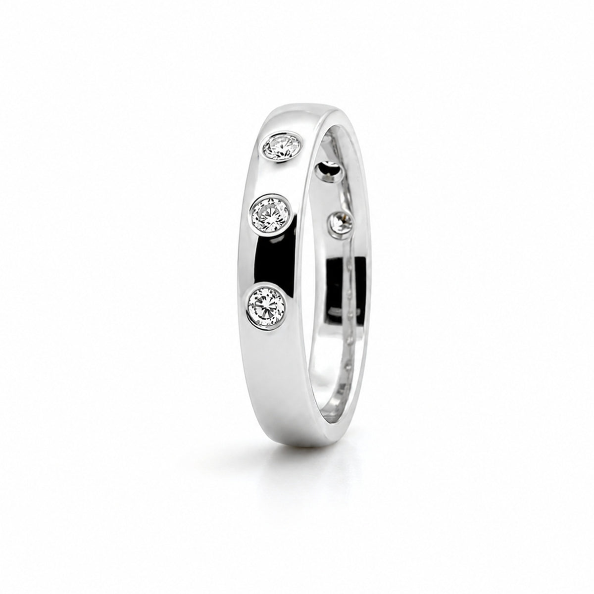 14K White Gold Bezel-Set Diamond Wedding BAND01367