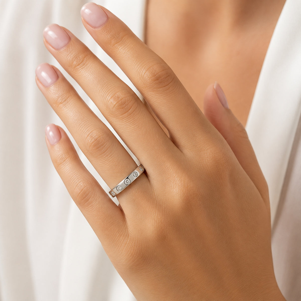 14K White Gold Bezel-Set Diamond Wedding BAND01367
