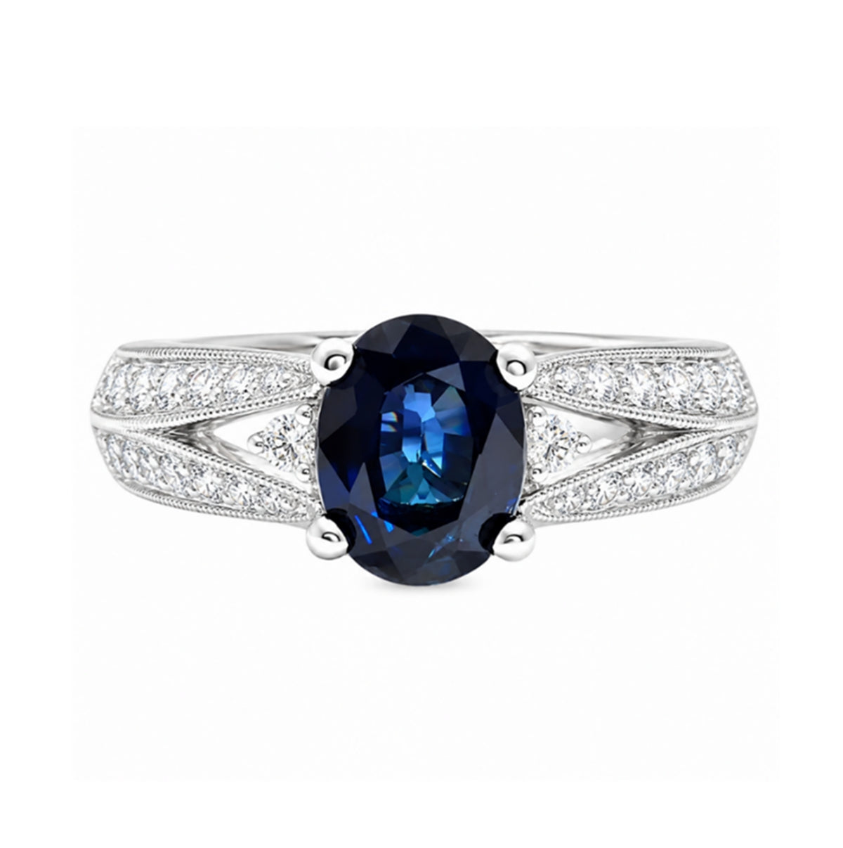 14K White Gold Diamond and Sapphire Ring R10127