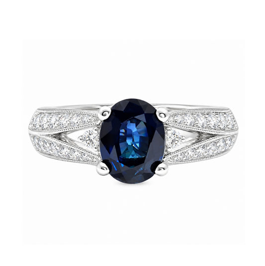 14K White Gold Diamond and Sapphire Ring R10127