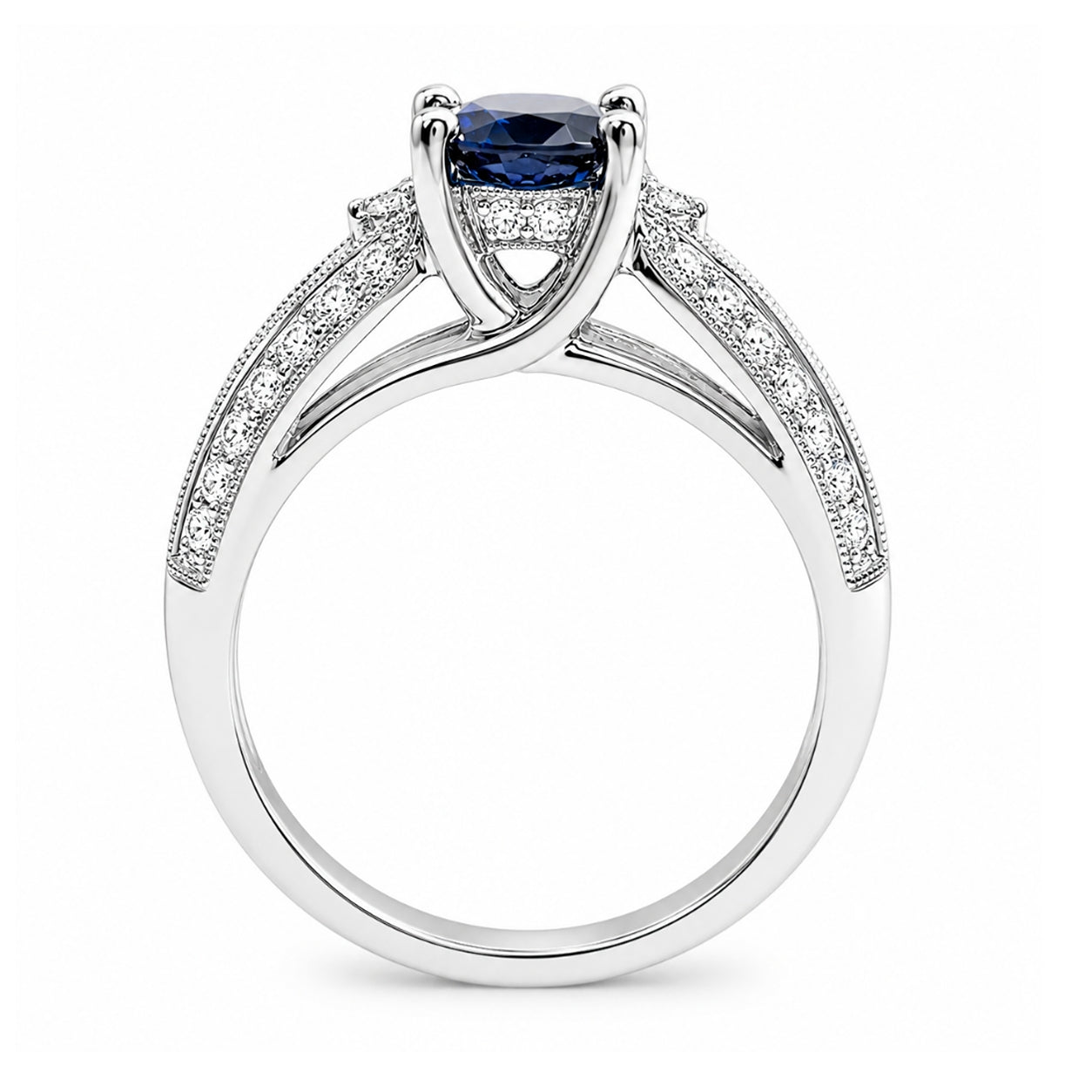 14K White Gold Diamond and Sapphire Ring R10127
