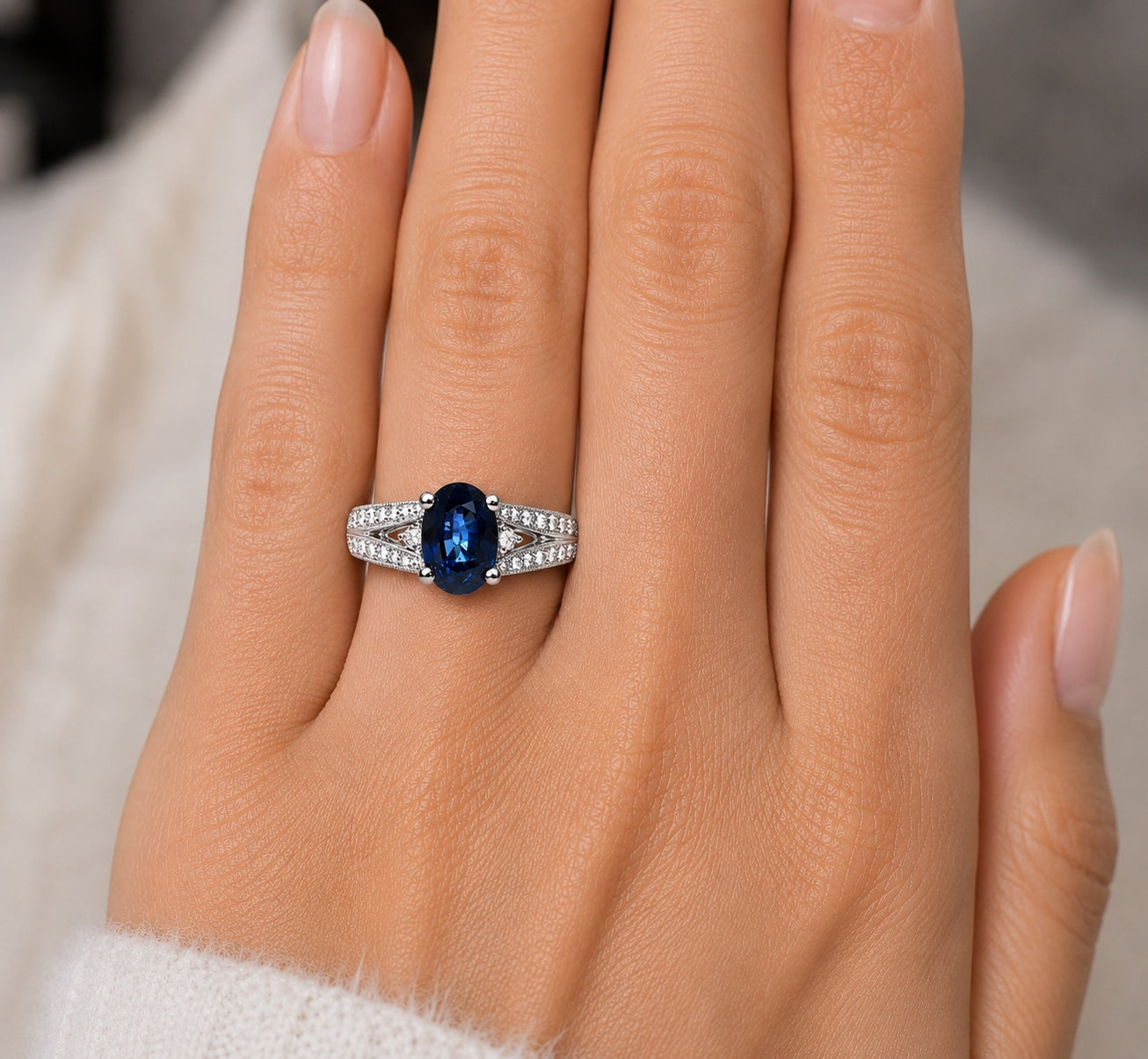14K White Gold Diamond and Sapphire Ring R10127