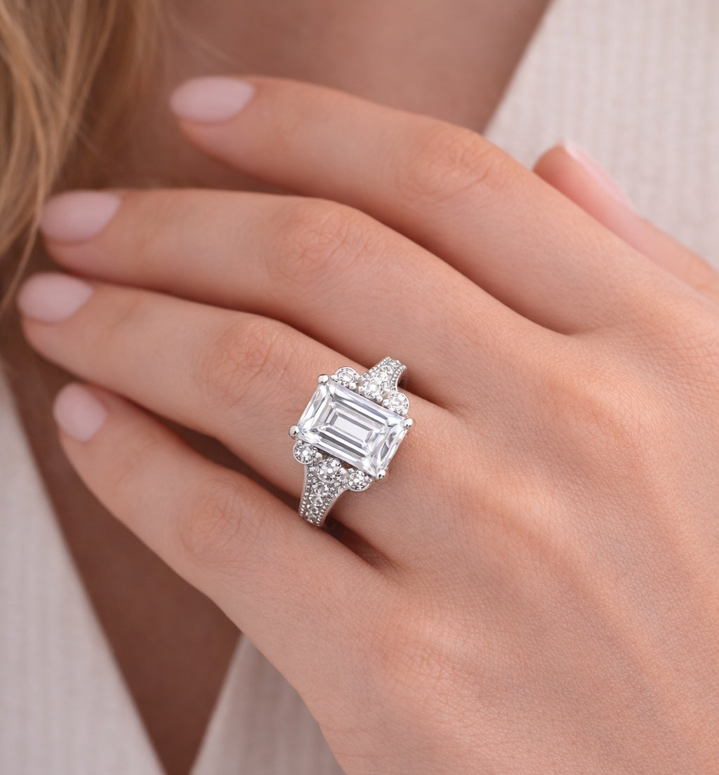 Emerald Cut Modern Style Engagement Ring, R10364