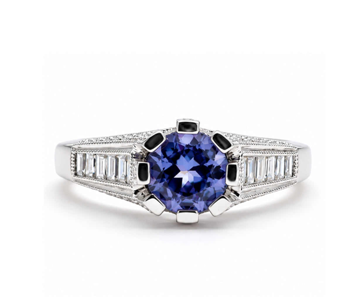 14K White Gold 8-Prong Vintage Inspired Engagement Ring R235