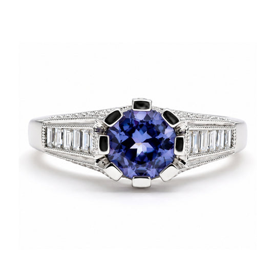 14K White Gold 8-Prong Vintage Inspired Engagement Ring R235