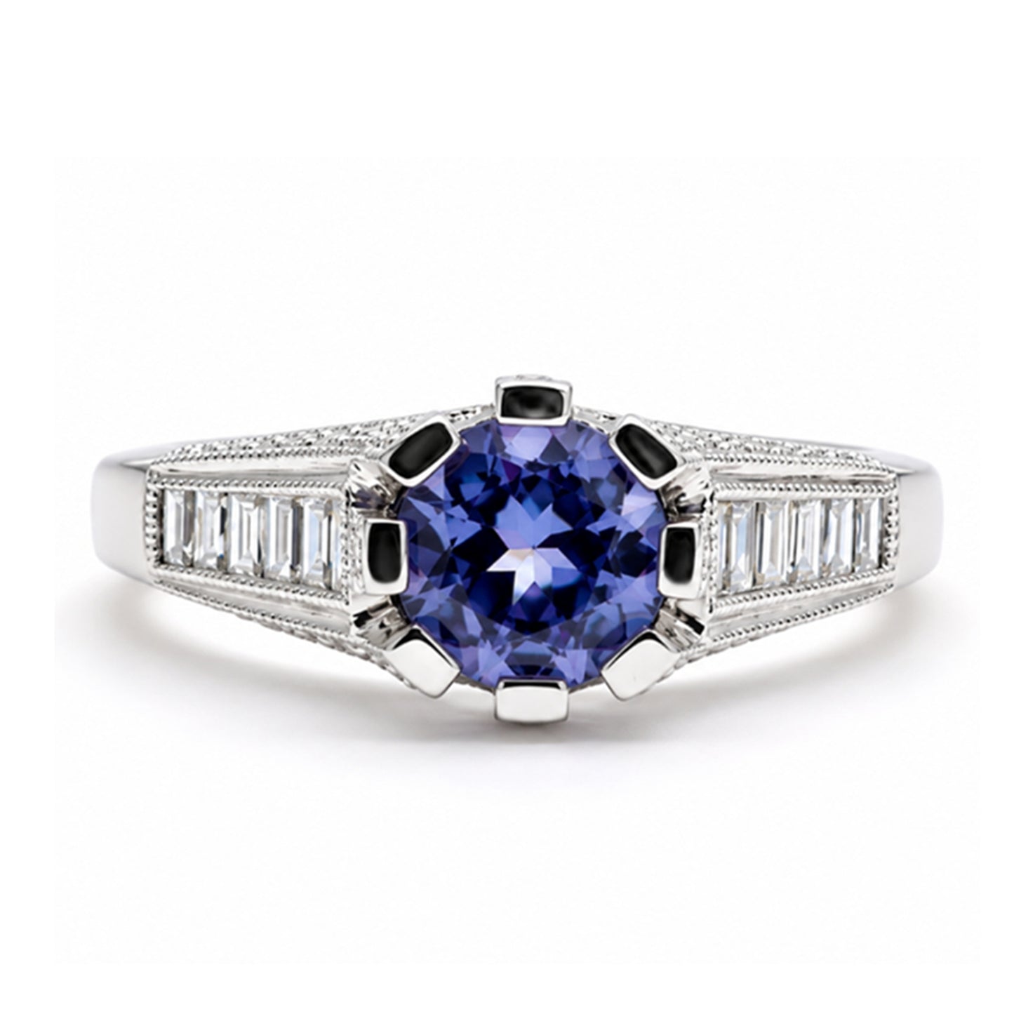 14K White Gold 8-Prong Vintage Inspired Engagement Ring R235