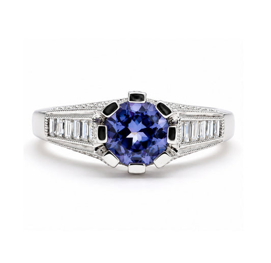 14K White Gold 8-Prong Vintage Inspired Engagement Ring R235
