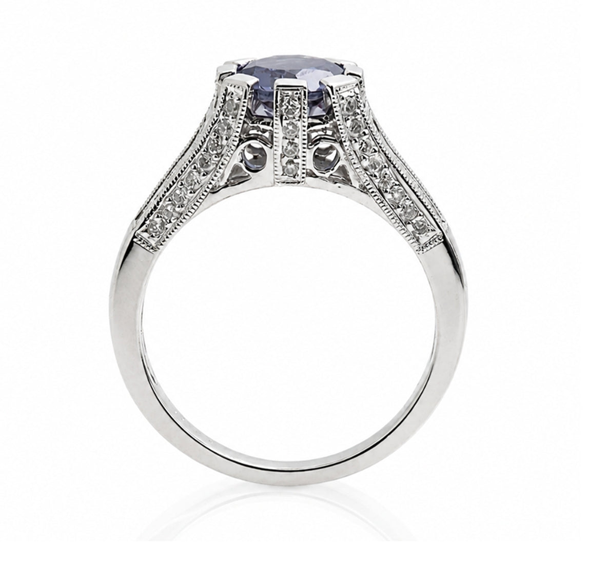 14K White Gold 8-Prong Vintage Inspired Engagement Ring R235