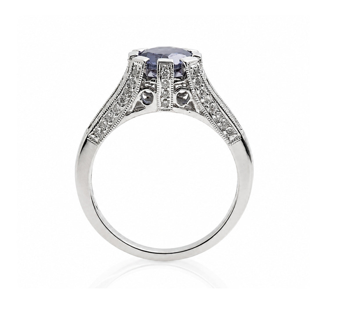 14K White Gold 8-Prong Vintage Inspired Engagement Ring R235