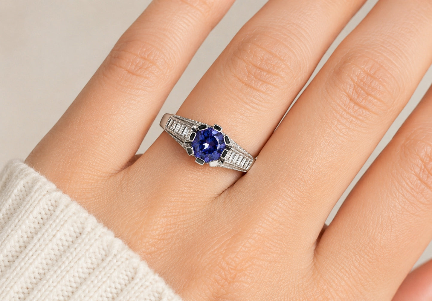 14K White Gold 8-Prong Vintage Inspired Engagement Ring R235