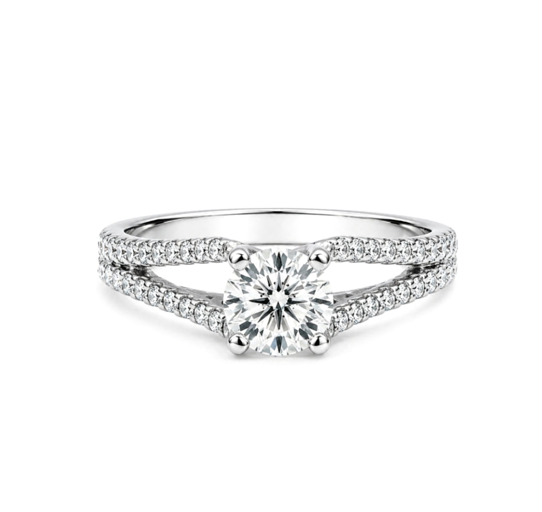 18K White Gold Split Shank Diamond Engagement Ring, R398