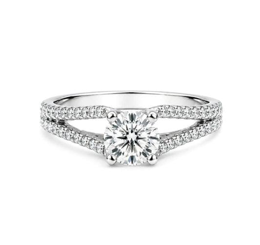 18K White Gold Split Shank Diamond Engagement Ring, R398