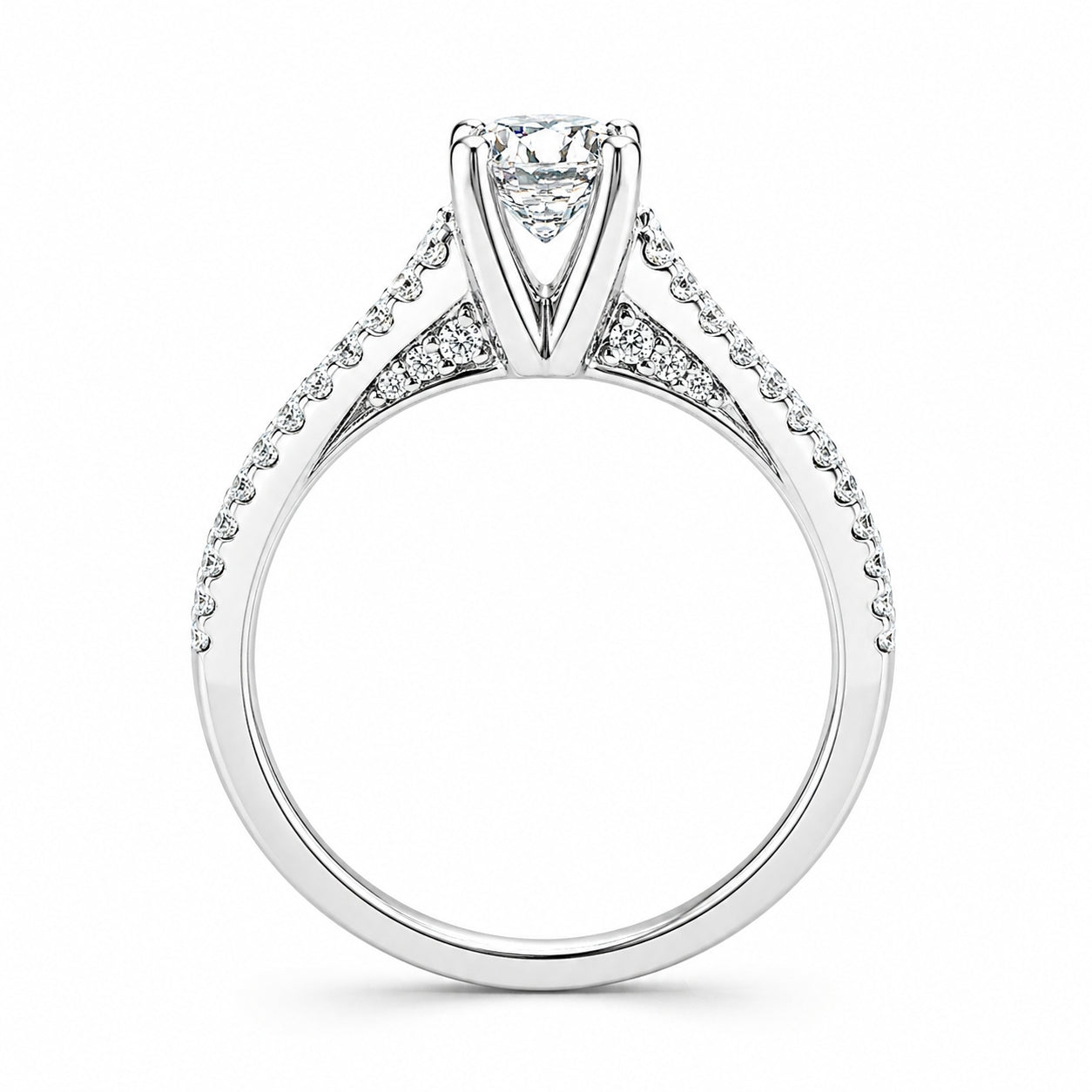 18K White Gold Split Shank Diamond Engagement Ring, R398