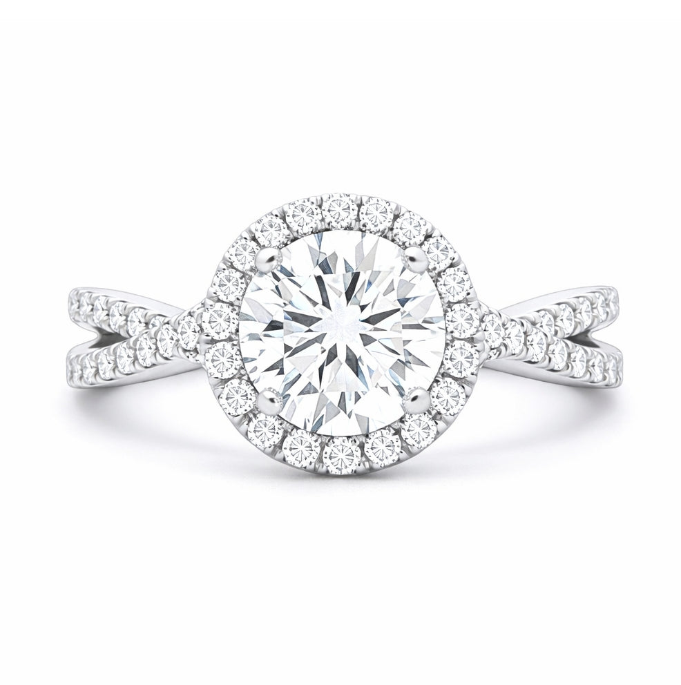 Round Cut Halo Twisted Band Engagement Ring, R617
