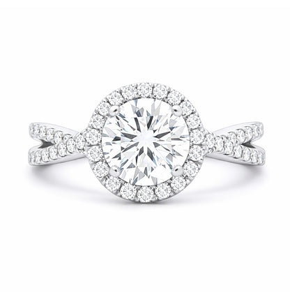 Round Cut Halo Twisted Band Engagement Ring, R617