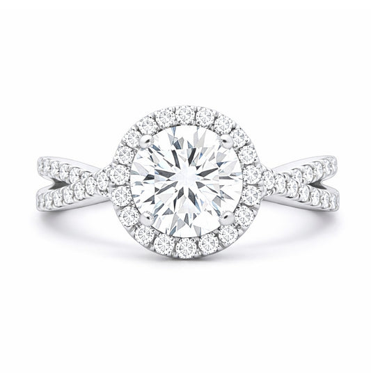 Round Cut Halo Twisted Band Engagement Ring, R617
