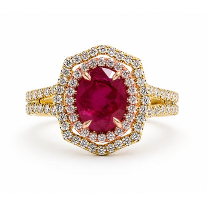 14K Yellow Gold Double Halo Vintage-Inspired Ring R757