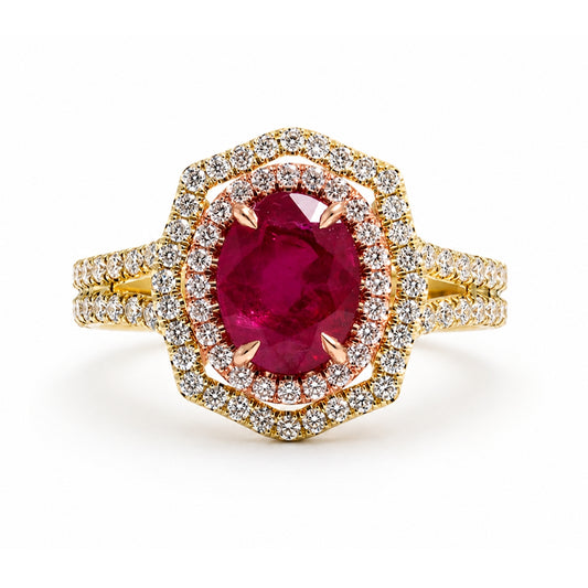 14K Yellow Gold Double Halo Vintage-Inspired Ring R757