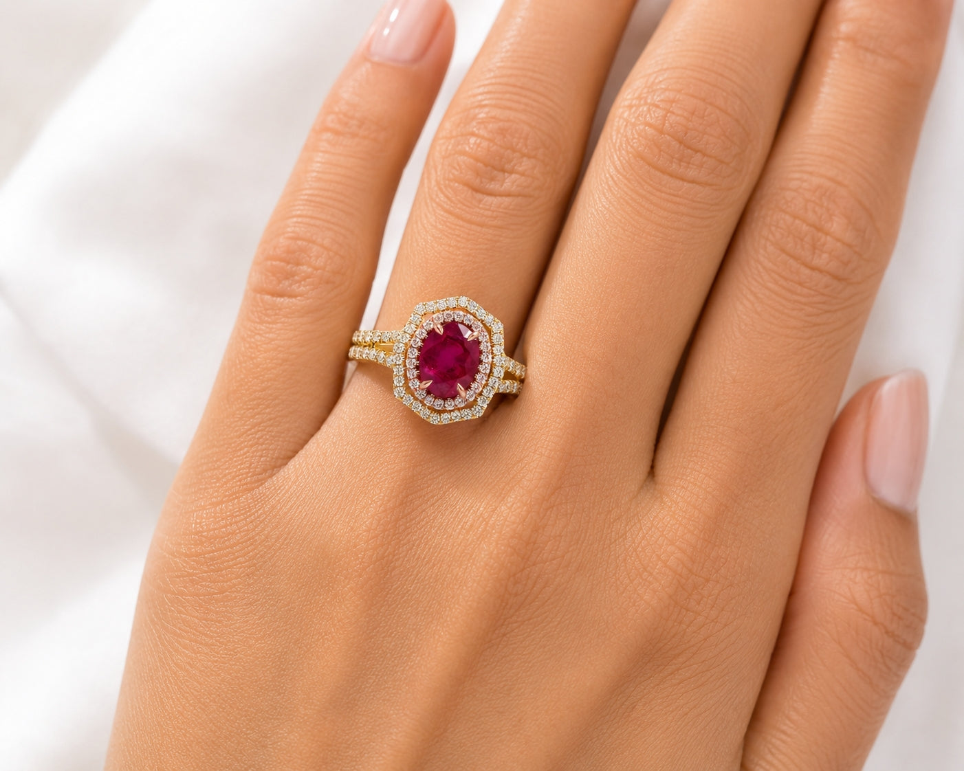 14K Yellow Gold Double Halo Vintage-Inspired Ring R757