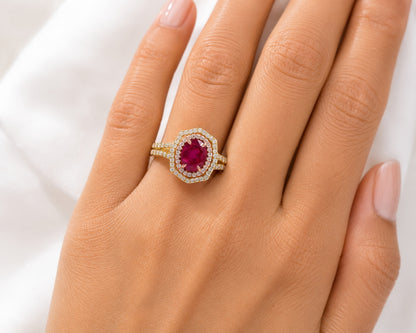 14K Yellow Gold Double Halo Vintage-Inspired Ring R757