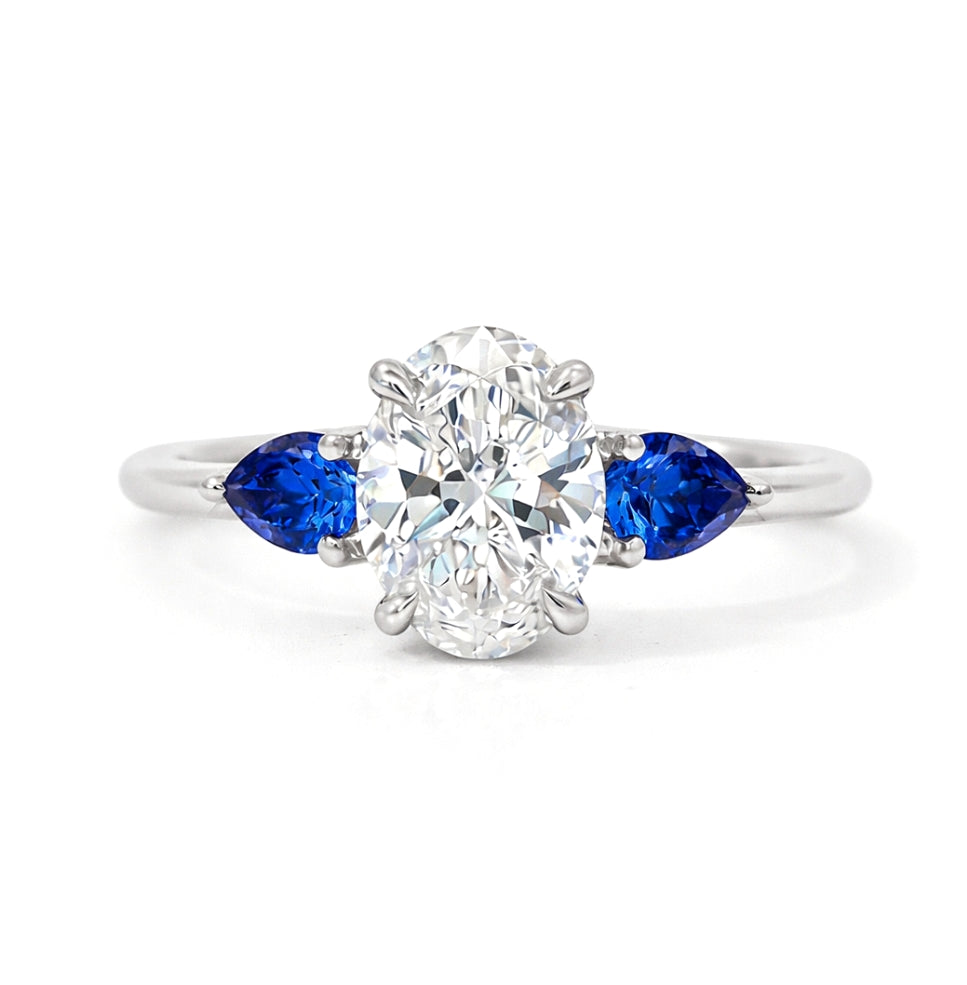Three-Stone Diamond and Sapphire Ring, R779