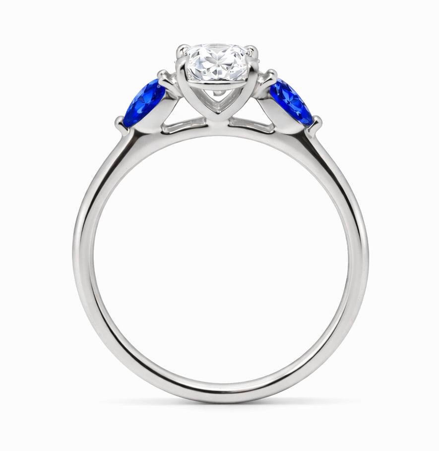 Three-Stone Diamond and Sapphire Ring, R779