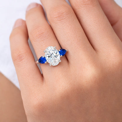 Three-Stone Diamond and Sapphire Ring, R779