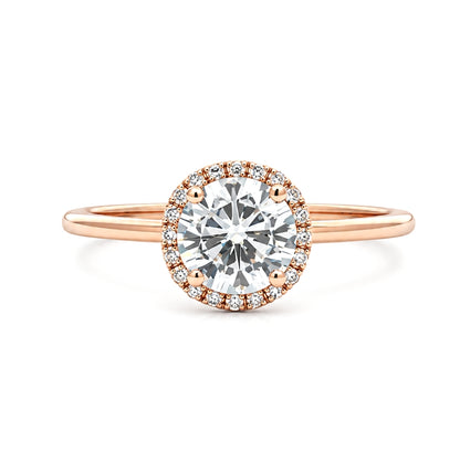 14K Rose Gold Round Cut Moissanite Halo Ring, R826