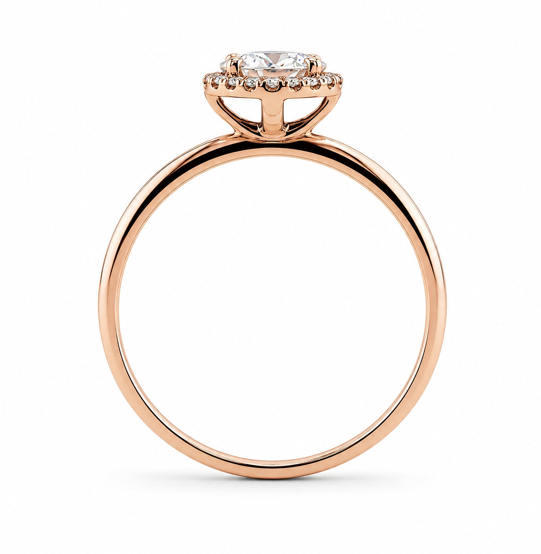 14K Rose Gold Round Cut Moissanite Halo Ring, R826