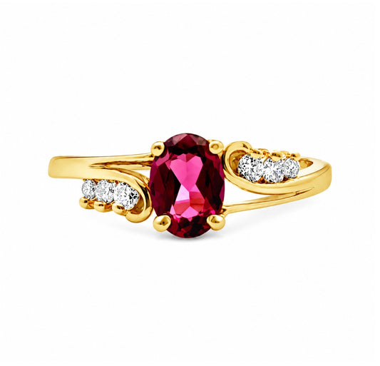 14K Yellow Gold Ruby and Diamond Ring, R842