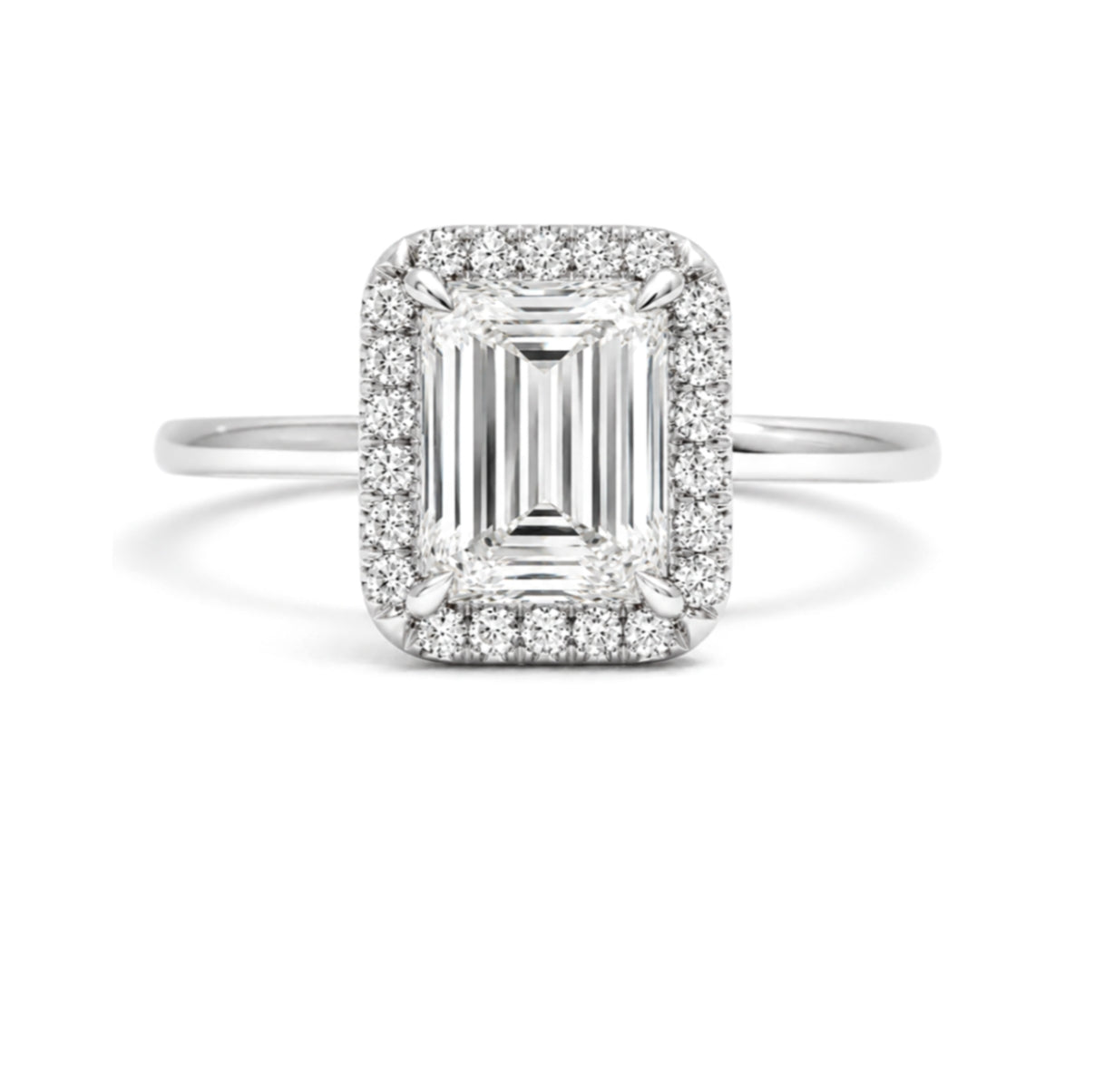 14K White Gold Emerald Cut Halo Engagement Ring, SO1175W