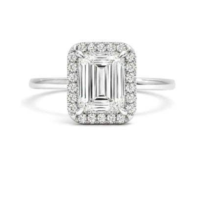 14K White Gold Emerald Cut Halo Engagement Ring, SO1175W