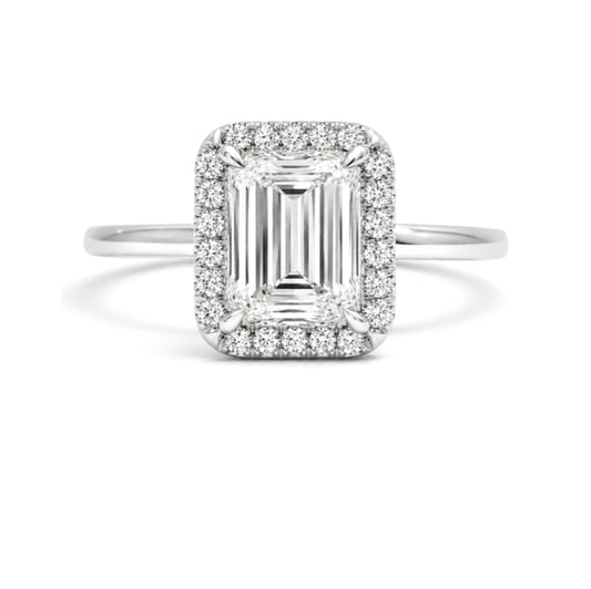 14K White Gold Emerald Cut Halo Engagement Ring, SO1175W