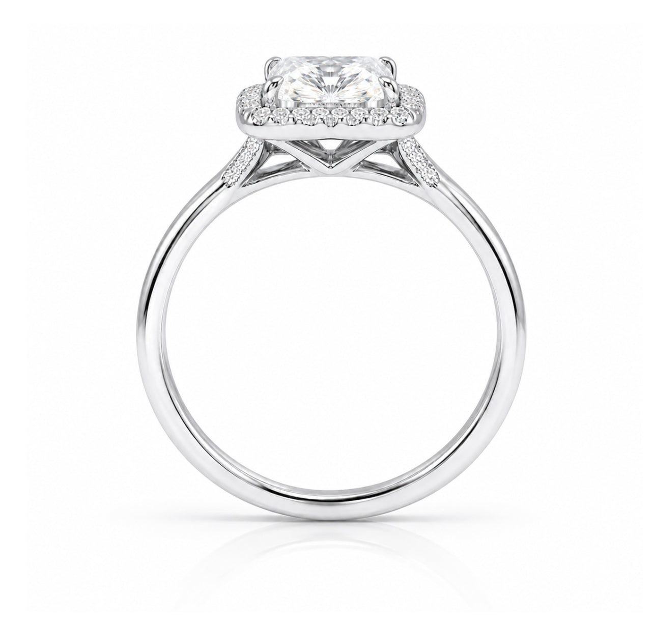 14K White Gold Emerald Cut Halo Engagement Ring, SO1175W