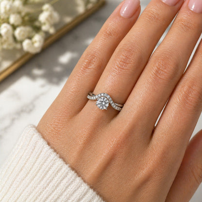 18K White Gold Double Band Engagement Ring, SO1218