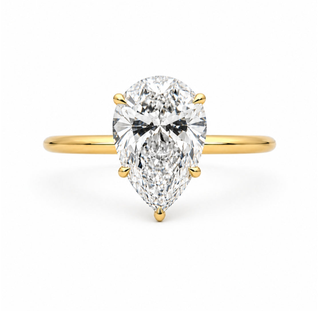 14K yellow Gold 5-Prong Solitaire with Pear Cut Diamond, SO1418