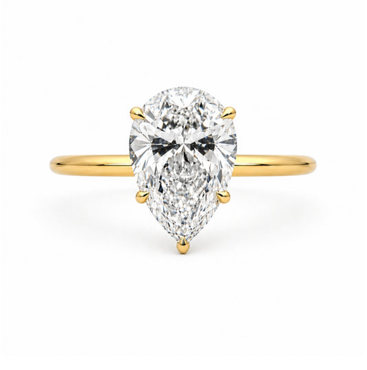 14K yellow Gold 5-Prong Solitaire with Pear Cut Diamond, SO1418