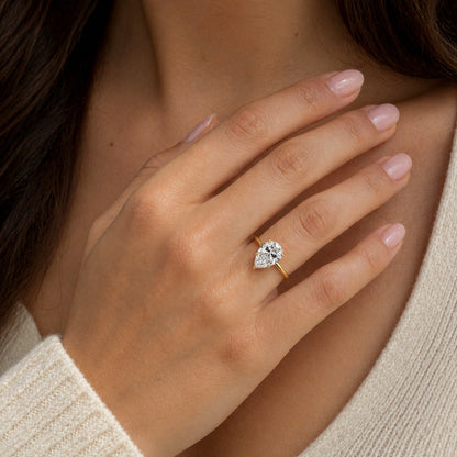 14K yellow Gold 5-Prong Solitaire with Pear Cut Diamond, SO1418