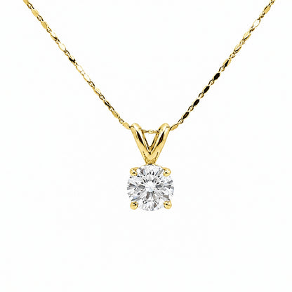 14K Yellow Gold Solitaire Pendent Round Cut 0.90CT SO1475