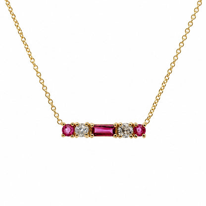 14K Yellow Gold Bar Necklace with Pink Sapphires, Diamonds SO1480