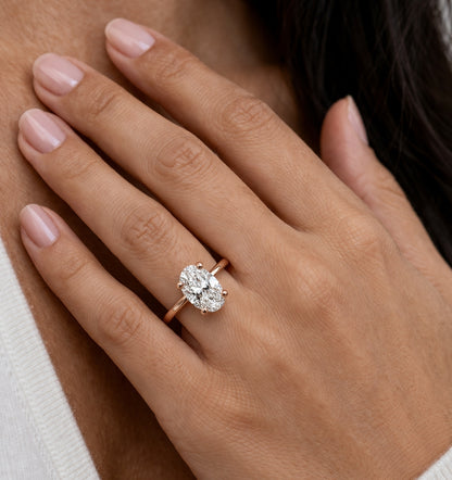 14K Rose Gold Four-Prong Cathedral Solitaire Engagement Ring, SOL1085