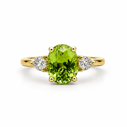 18K Yellow Gold 3-Stone Ring with Oval Peridot 2.00CT, SOL1468