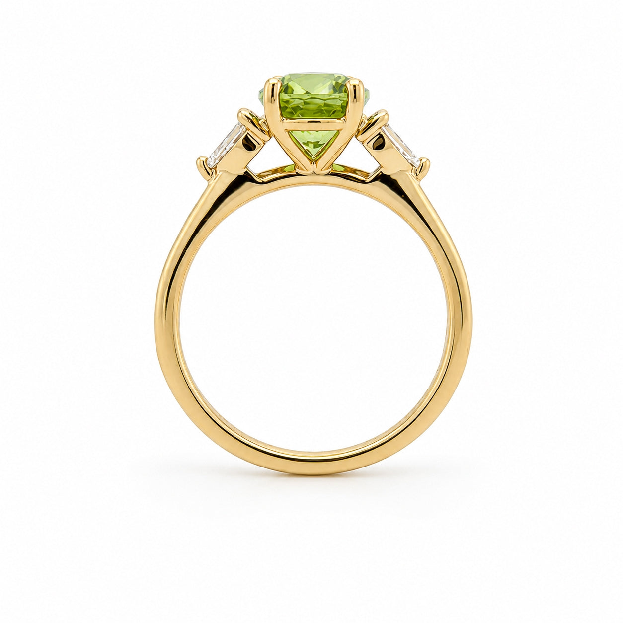 18K Yellow Gold 3-Stone Ring with Oval Peridot 2.00CT, SOL1468