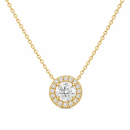 14k Yellow Gold Round Cut Diamond Halo Pendent