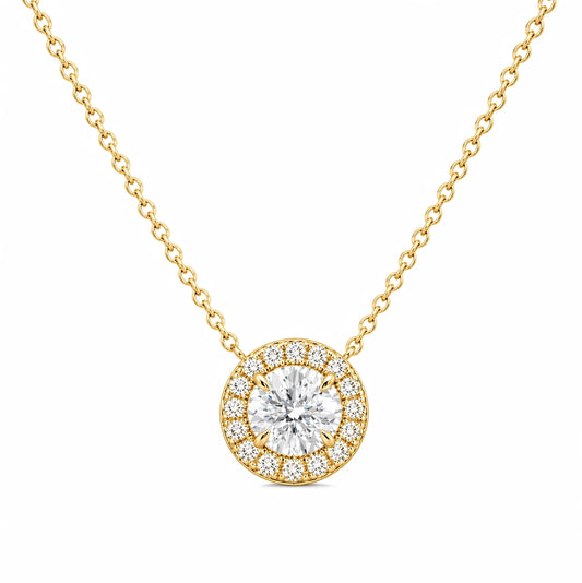 14k Yellow Gold Round Cut Diamond Halo Pendent